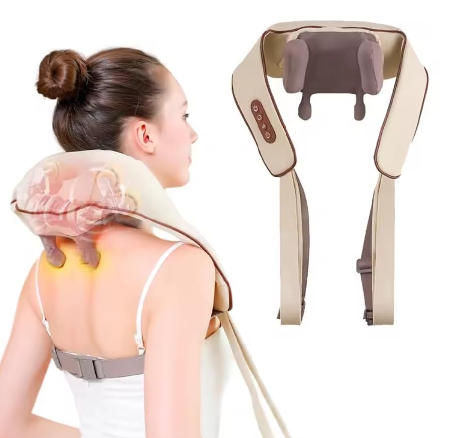 Massaggiatore Collo Schiena Cervicale con Calore, 6D Massaggio Tessuti Profondi, Cuscino Elettrico Massaggiante