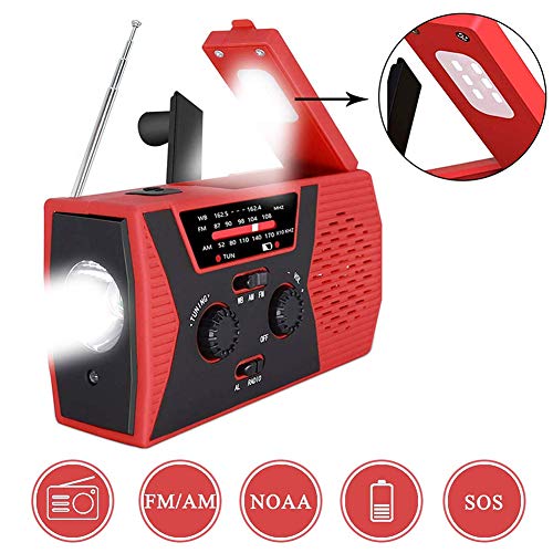 swonuk Radio Solaire Portable, Main Manivelle Self Powered AM/FM/NOAA Radio, Dynamo Météo Radio Appareil d'urgence avec 4-LED Lampe de Poche et Chargeur de Téléphone pour Randonnée Camping