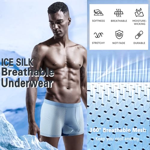 Mens Ice Silk Underwear, Dual Pouch Mens Underwear, Mens Boxer Briefs Moisture Wicking 3-Pack (L, A)3