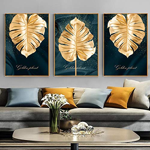 Peinture photo feuille tropicale sur toile premium triptyque abstrait
