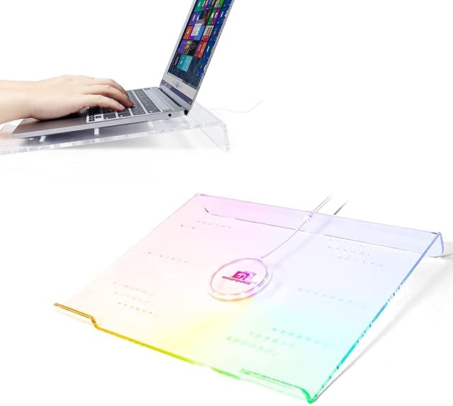 Acrylique RGB Support pour ordinateur portable USB Chargeur,Poste d'ordinateur portable de jeu avec évents stable Base - Compatible with10 à 17 '' pour les accessoires de table Gamer Desktop