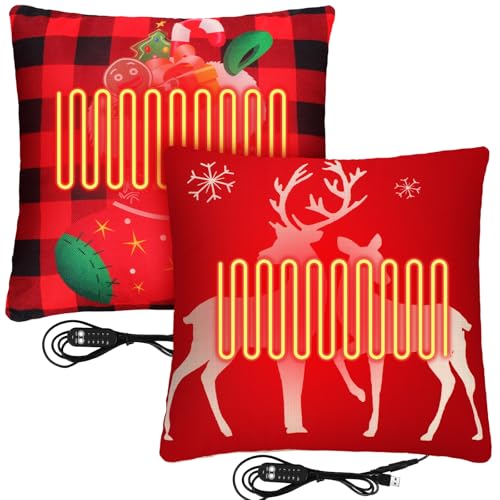 2 Pcs 17.7'x17.7' Heated Pillow for Lumbar Support Electric Pillow for Office Chair 5 Heat Setting...