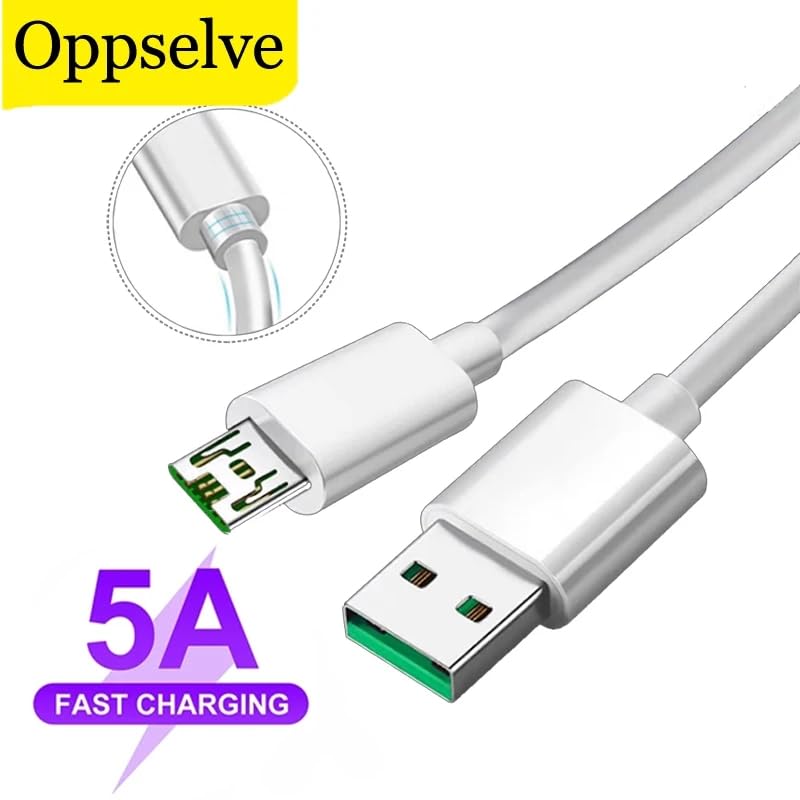 Image of VOOC Super Fast Charging & Data Sync Micro USB Cable Compatible For Oppo F11 /F11 Pro /F9 Pro /Realme 3 Pro Up To 4 Amp For All Oppo /Realme VOOC Compatible Smartphone(NOT Type C),1M,White