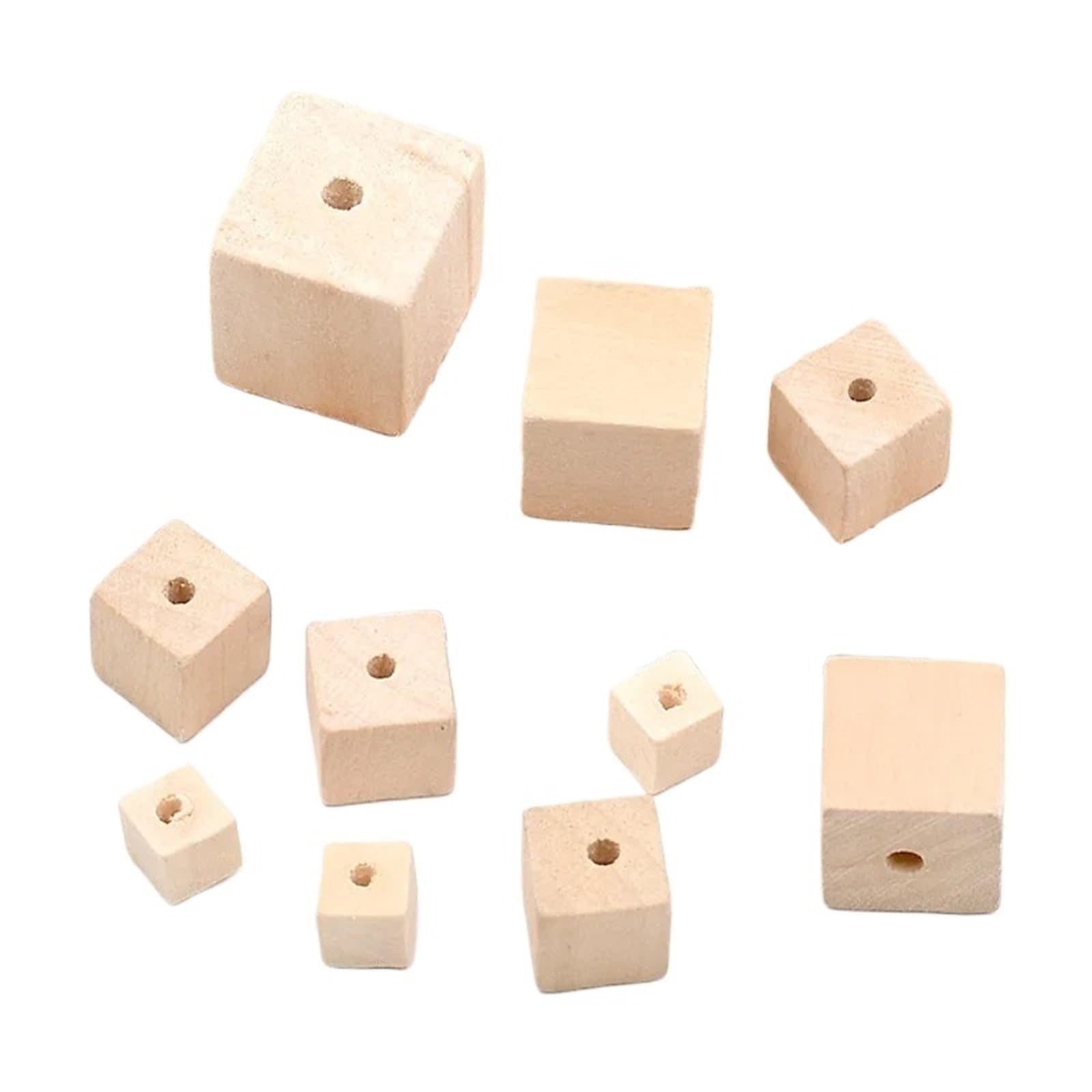 LSNNMU 100 Pcs 25mm Wood Craft Cubes with Holes Unfinished Solid Beads Blocks for DIY Projects for Crafts