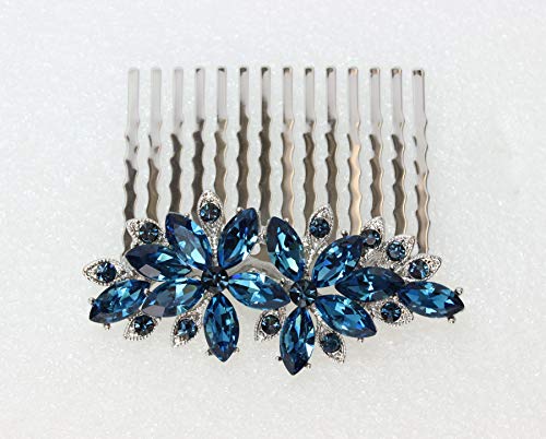 Peine para cabello con cristales y diseño floral azul miniatura 3