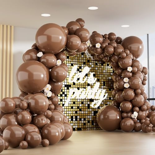 Image of 150pcs Dark Brown Balloons Different Sizes Pack, 18 12 10 5 Inch Party Balloon Garland Arch Kit for Birthday Wedding Gender Reveal Boho Party Decorations(With 2 Ribbons)
