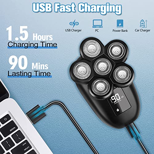 Head Shaver For Bald Men,6-In-1 Electric Shaver For Bald Head 6D Wet/Dry Waterproof Mens Electric Razor Skull Head Shavers Mens Grooming Kit Cordless Rechargeable Face Head Shaving Rotary Shaver #TOP2