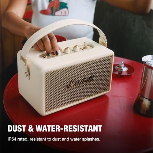 Image of Marshall Kilburn III Portable Bluetooth Speaker with 50+ Hours of Portable Playtime, (360 Sound), Dust & Water-Resistant (IP54) - Cream. | Loud Stereo Sound with Bass and Treble Controls | 50+ Hr Playtime I Designed for Indoors and Outdoors | 3.5 mm Aux Input