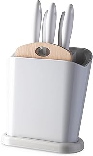 Omada Design Ceppo portacoltelli multifunzione con 5 coltelli in acciaio inox INCLUSI e tagliere in legno, perfetto per tenere in ordine la tua cucina, linea Trendy