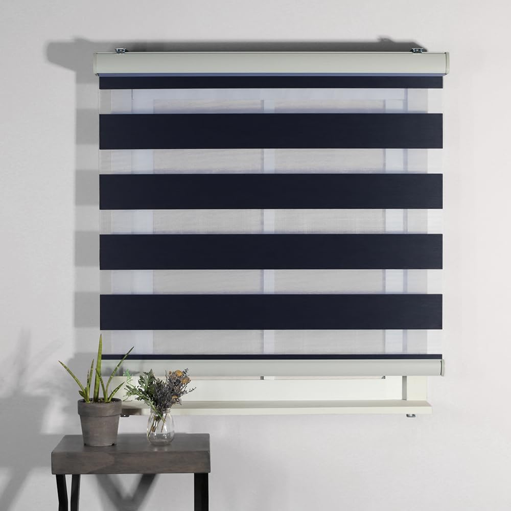 Blackout Cordless Blinds for Window Roller Shades & Blinds Zebra Shades Dual Layer Shades Horizontal Privacy Filtering Easy Installation (Maxium Height 72inch)