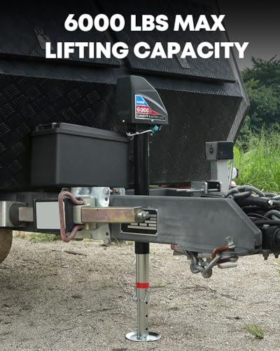 Image of Kohree Electric Trailer Jack 6000 lbs, Heavy Duty RV Electric Power Tongue Jack for Travel Trailer A-Frame Camper, with Manual Crank Handle & Weatherproof Jack Cover, 22 inch Lift, 12V DC with Wiring