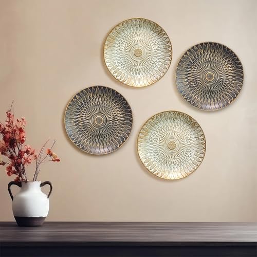 Image of Art Street Set of 4 MDF Decorative,Wall Hanging Plates for Home,Living Room,Hotel Bedroom And Office Decor Show Pieces, Mothers Day Gift, (Grey & White, Size 8 x 8 Inch)