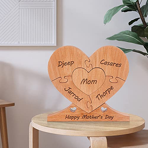 Custom Wooden Name Heart Puzzle, Personalized Art Text With 1-8 Family Name Heart Puzzle, Perfects Home Decoration Mother's Day Birthday Gifts For Mom #TOP2
