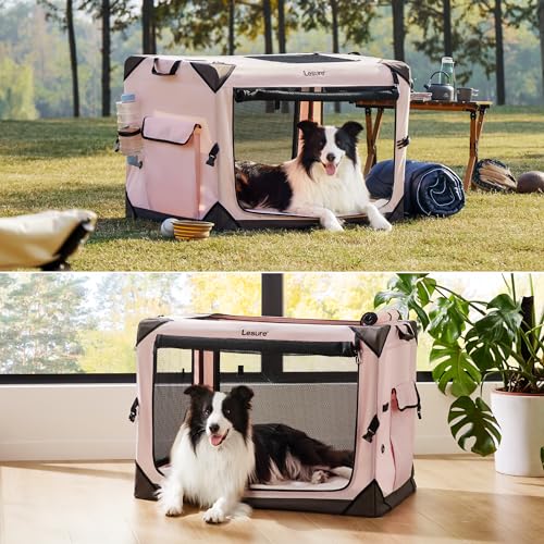 Lesure-Collapsible-Dog-Crate-Portable-Travel-Kennel-for-Large-Dog-4-Door-Pet-Crate-with-Durable-Mesh-Windows-Indoor-Outdoor-Pink Lesure Collapsible Dog Crate Portable Travel Kennel for Large Dog 4 Door Pet Crate with Durable Mesh Windows Indoor Outdoor Pink