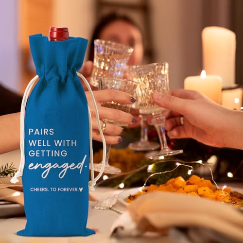 Image of Engaged Engagement Gifts for Couples Her Engagement Party Decorations | Engaged Wine Bag for Couple Women Pairs Well with Getting Engaged Wine Accessory Sets Blue