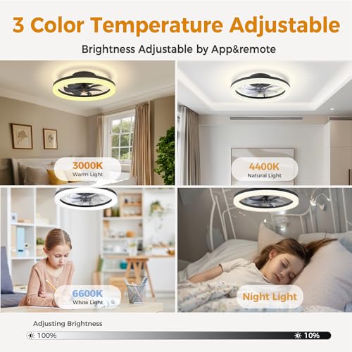 Acesal Y001 Ceiling Fans With Lights And Remote - Flush Mount Ceiling Fan, 20 Inch Low Profile Ceiling Fan With Light,Reversible, 3000K-6600K Dimmable,6 Speeds,Noiseless, For Bedroom/Living Room/Kitchen- Black thumb #5