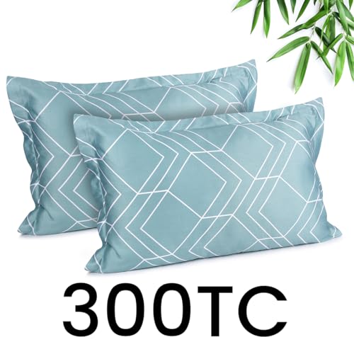 Image of Mush Bamboo Printed Pillow Cover Set of 2 | 100% Bamboo Pillow Cover for Hair and Skin | 300 TC | Breathable, Silky Soft and Envelope Pillowcases | 17 inchx27 inch Geometric Print, Ocean