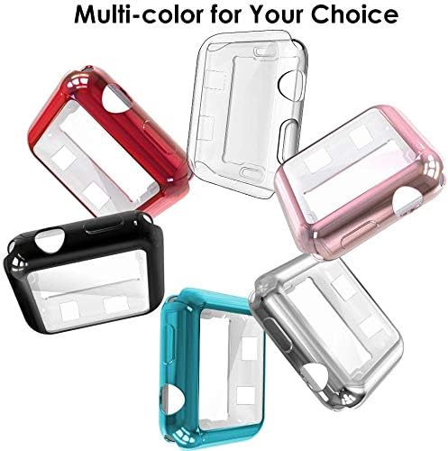 Simpeak Screen Protector Bumper Case Compatible with Apple Watch 38mm Series 2 Series 3, Pack of 2, All-Around, Clear+Red