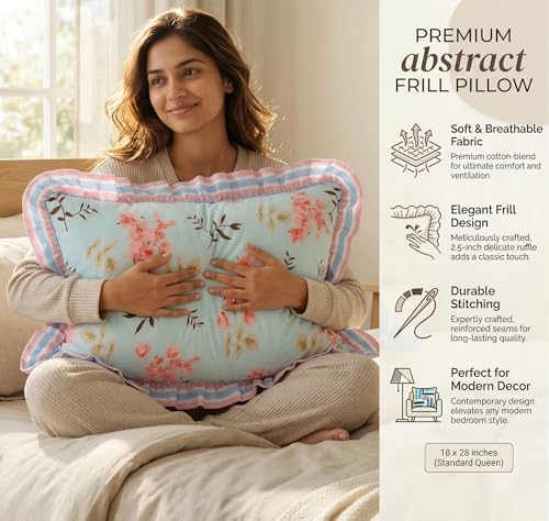 Image of VAS COLLECTIONS Cotton Pillow Covers Set of 4 (18x28 Inch) Rectangular Throw Pillow Cases with Frill Border, Envelope Closure Cushion Covers for Living Room, Bedroom & Diwan (Vintage Parisian)