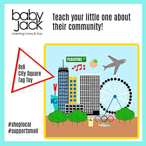 Baby Jack & Co 8X8” Learning Lovey Atlanta Georgia Tag Toys For Babies - Baby Crinkle Toys - Soft & Safe - Learn Usa Cities And Shapes - Ideal Baby Toy & Gift Bpa Free W/ Stroller Clip #TOP3