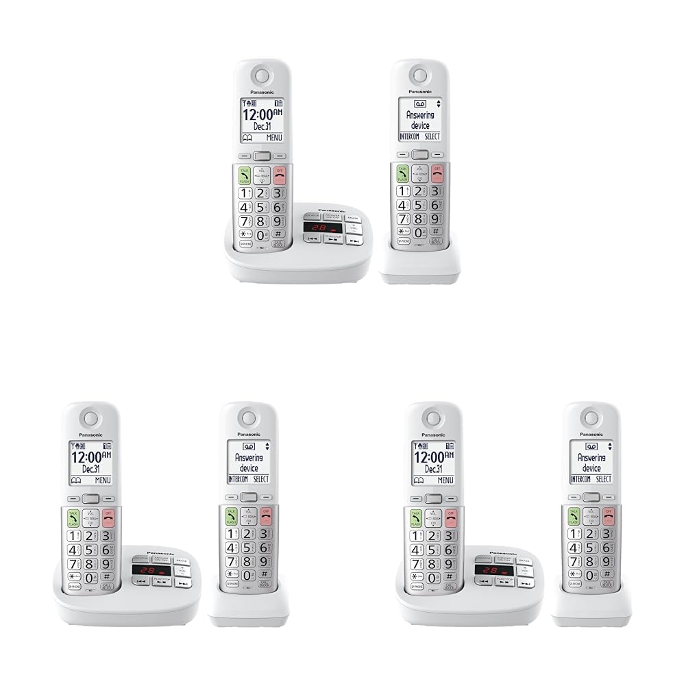 Panasonic Cordless Phone,Easy to Use with Large Display and Big Buttons,Flashing Favorites Key,Built in Flashlight,Call Block,Volume Boost,Talking Caller ID,2 Cordless Handsets-KX-TGU432W (Pack of 3)