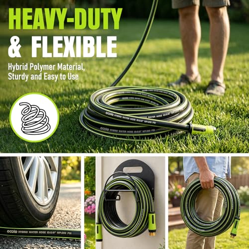 Image of Garden Hose 25ft x 5 /8 inch, Heavy Duty Water Hose, Flexible and Durable, Kink Resistant Lightweight Hybrid Hose, Leakproof Yard Hose with Male to Female Fittings