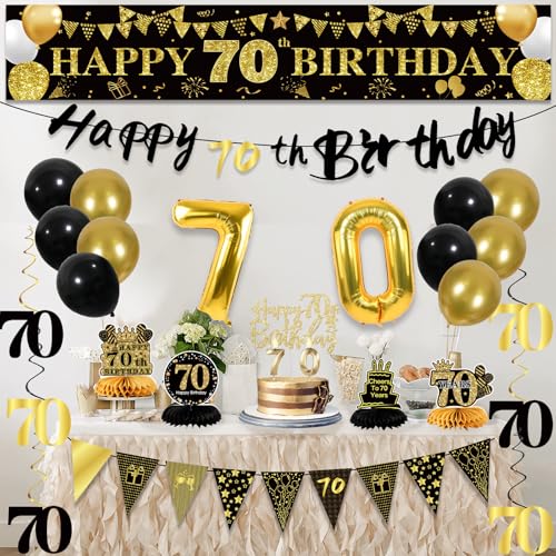 Image of 70th Birthday Decorations for Men, Black Gold 70th Party Decoration Kits