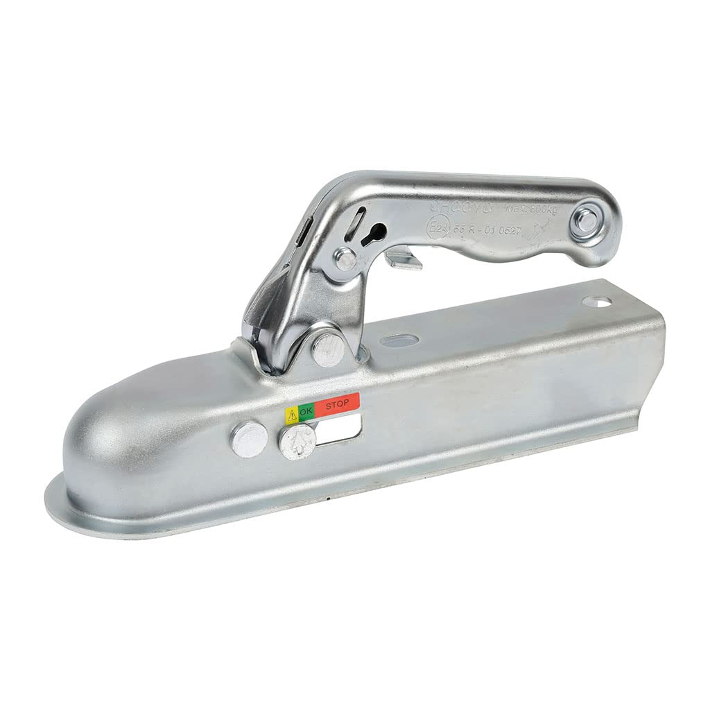 OROK 654442 Tête d’Attelage Remorque 750kg – Tête d’Attelage Timon Carré 50mm – pour Boule d’Attelage 50mm – Entraxe 80mm – Homologation R55, Argent
