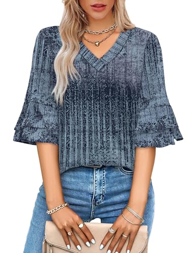 Image of OFEEFAN Spring Tops for Women Boho Shirts Fashion Clothing Cute 3 /4 Length Sleeve Blouses Dressy Casual Summer Outfits