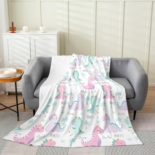Image of Erosebridal Kids Dinosaur Throw Blanket 40x50 for Kids/Child Girls Kawaii Dino Princess Fleece Blanket,Cartoon Watercolor Dinosaur Hand Painted Flannel Blanket,Boys Jungle Animal Fuzzy Blanket Purple