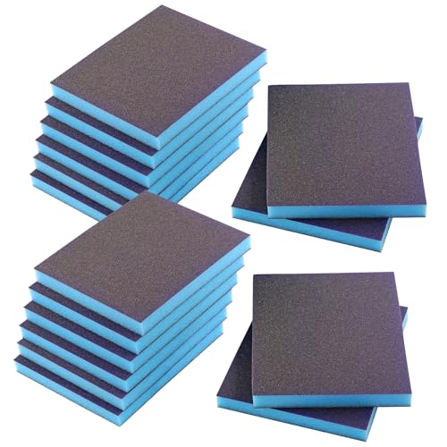 16Pcs 180 Grit Sanding Sponge, Jamiikury Sanding Blocks Washable and Reusable, Wet Dry Sandpaper Sponge for Wood Metal Furniture Paint and Drywall