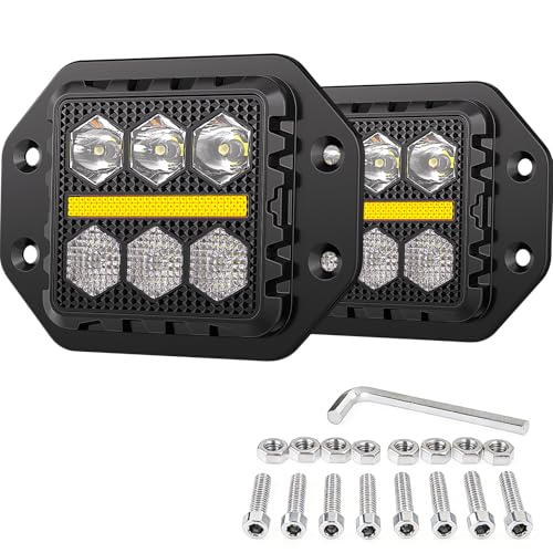 Adzoon Flush Mount LED Pods 5Inch 8000LM Spot Flood Combo Beam Reverse Backup Lights with DRL IP68 Waterproof Bumper Lights for Truck ATV UTV SUV Boat