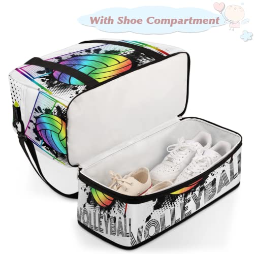 Sports Gym Bag, Volleyball Sport Ball Travel Duffel Bag with Shoes Compartment Waterproof Overnight Bag Workout Weekender Bag Boys Girls Yoga Dance Bag Gym Tote Bag for Women Men4