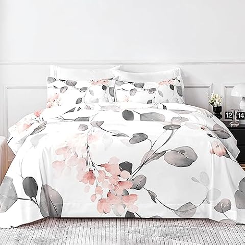 HCORA King Size Sheets - Floral Print - Luxury 90GSM Brushed Microfiber Bed Sheets - Breathable Cooling Sheets for King Size Bed - 16" Deep Pocket, Extra Soft, Shrinkage, and Fade Resistant - 4 PC Cover