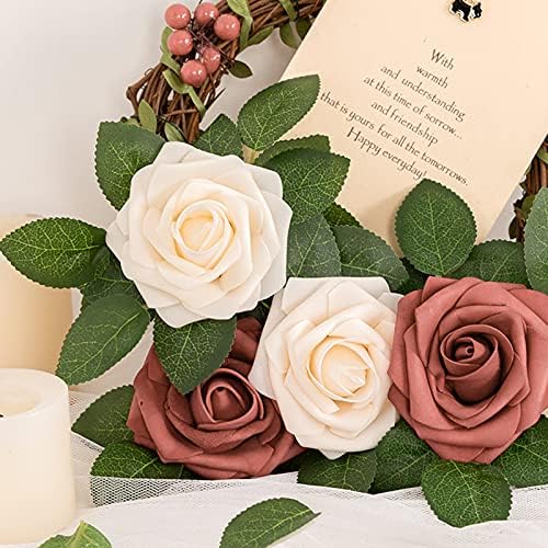 N&T NIETING Artificial Rose Leaves, 50Pcs Fake Leaves Green Artificial Leaves for Wedding Party Flowers Roses Vine Garland DIY Crafts Supplies
