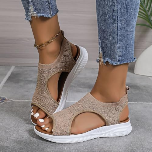 Nuoke Ladies Sandals Size 6, Sandals for Women 2026 Orthopedic Sandals Women with Arch Support Summer Slip Ladies Wide Fit Walking Slip Casual Slide Sport Shoes Khaki 4.5