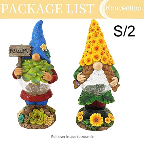 Koncenttop S/2 Gnomes Garden Outdoor Figurine Lights Decor, Solar Light Gnomes Stuatues Yard Decoration, Resin Gnome Figurine Gnome Lady With Sunflower Hat, Outdoor Pation Decor,Yard Decor #TOP3