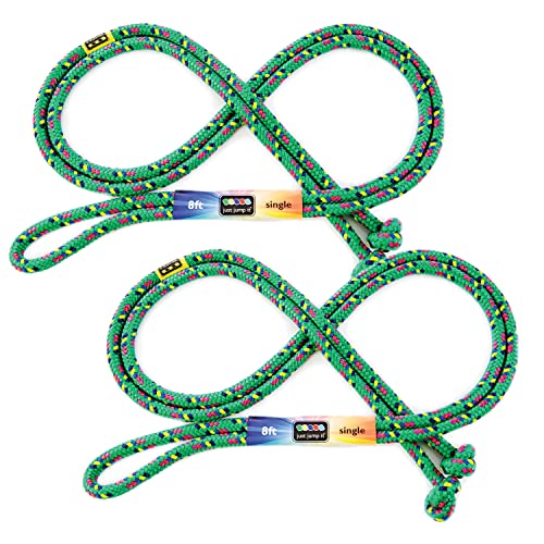 Just Jump It 8' Foot Jump Rope 2 Pack - Active Outdoor Youth Fitness Exercising Equipment - Kid Friendly Braided Nylon Gym Accessories