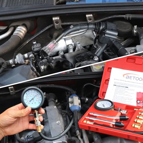 Image of BETOOLL 9pcs Compression Tester with Spark Plug Tester - 300PSI Car and Motorcycle Engine Cylinder Compression Gauge Automotive Tool