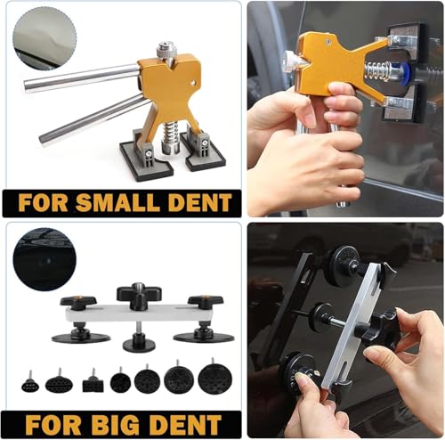 Jerbor Car Dent Puller Kit, Paintless Dent Repair Kit with Golden Lifter, T-bar Dent Puller, Bridge Puller, for SUV RV Truck Car Small Dent Removal