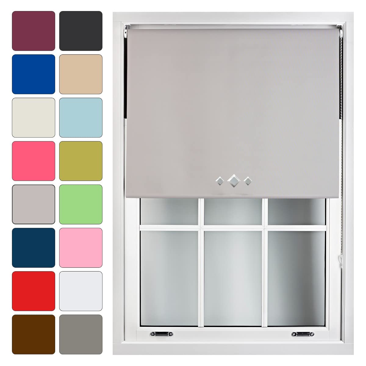 Furnished Grey Blackout Roller Blind With Triple Diamond Eyelets Made To Measure, 180Cm X 165Cm