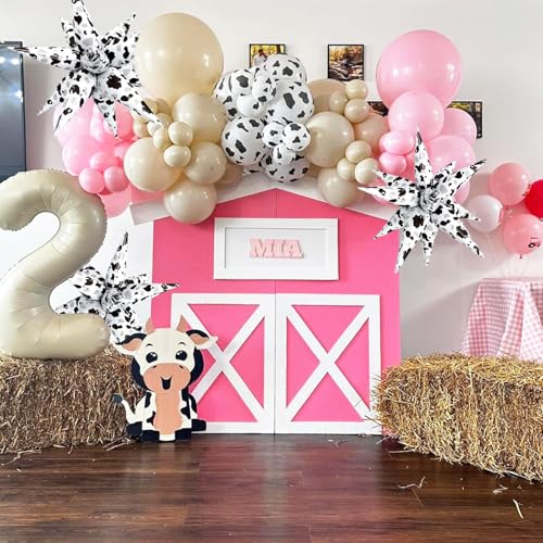 Image of Cow Balloons Cow Print Balloon Black White Western Cowboy Cowgirl Balloons for Boys Girls Farm Theme First Rodeo Birthday Girl One 1st 2nd Birthday Barnyard Farm Animal Theme Party Decor Supplies