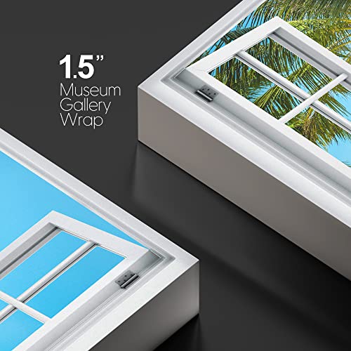 Wall26 Canvas Print Wall Art Window View Tropical Palm Tree Beach Island Paradise Wilderness Nature Photography Realism Scenic Landscape Colorful Multicolor For Living Room, Bedroom, Office - 24"X36" #TOP3