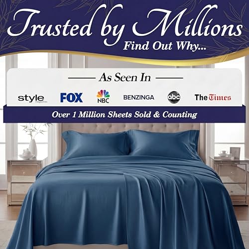 Image of DECOLURE 100% Viscose Derived from Bamboo Sheets Twin Size - Luxury 3 Pc Naturally Cooling Sheets, Ultra Soft Bed Set - Deep 17 inch Pockets, Durable Double Stitching, Oeko Tex Standard (Navy Blue)