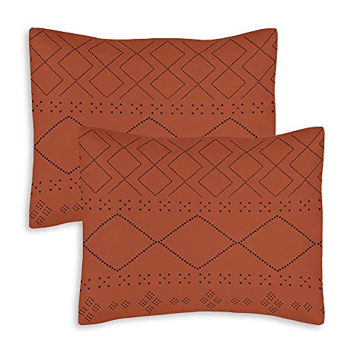 Boho Bohemian Tribal Black and Orange Rustic Geometric Set of 2 Pillow Cases Standard Queen Pillowcase Sham Cover Set For Bed Aztec Urban Southwestern Indian Retro Decorative Accent Home Room Décor Cover