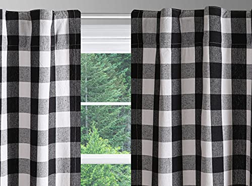 Farmhouse Curtain In Gingham Plaid Check Fabric 50X63 Black White, Cotton Curtains, 2 Panels Curtain,Tab Top Curtains, Room Darkening Drapes, Curtains For Bedroom, Curtains For Living Room, Set Of 2 #TOP3
