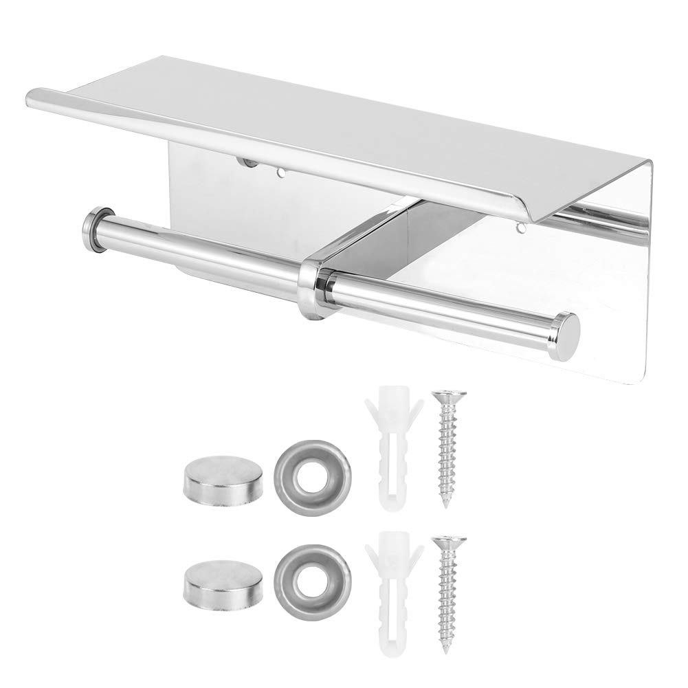 Tissting Portarotolo Doppio con ripiano portacellulare Portarotolo in Acciaio Inox Moderno Portarotolo da Parete Organizzatore da Bagno per Bagno di casa, Bagno dell'hotel (10,2 x 4,3 x 4,5 Pollici)