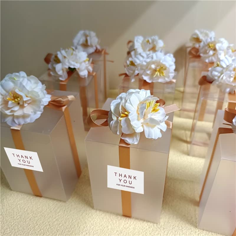 5/20/30/50pcs Rectángulo esbelto Favores de boda de cajas de bodas PVC para invitados Purple Pink Flower Green Dragee Cajas de embalaje