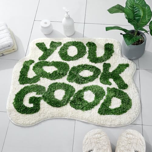 Image of TOIVO You Look Good Bath Mat - Stylish Funny Pink Bathroom Rug with Cute Words, Absorbent & Non-Slip - 25x21 inch (Green)
