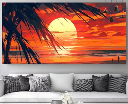 Diamond painting plage coucher de soleil XXL 60x180cm broderie diamant kit complet M-Y547
